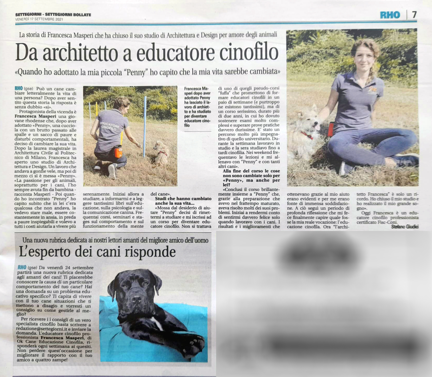 Francesca Masperi educatore cinofilo cani taglia piccola Settegiorni